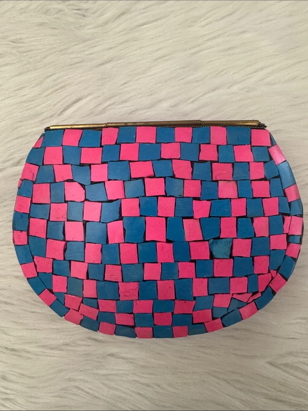 RAMLA Handcrafted Pink & Blue Mosaic Clutch Crossbody Bag